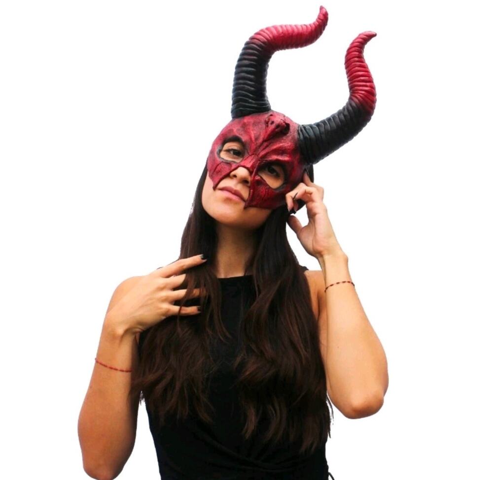 Devil Horn Half Mask Mythical Latex Face Horror Halloween Cosplay